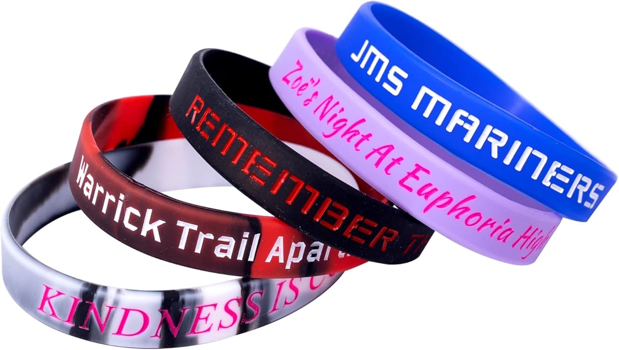 Custom Rubber Bracelet 1/10/30/50/100 ct Personalized Silicone Wristbands Customizable Debossed for Motivation, Events, Gifts, Promotions, Party, Awareness