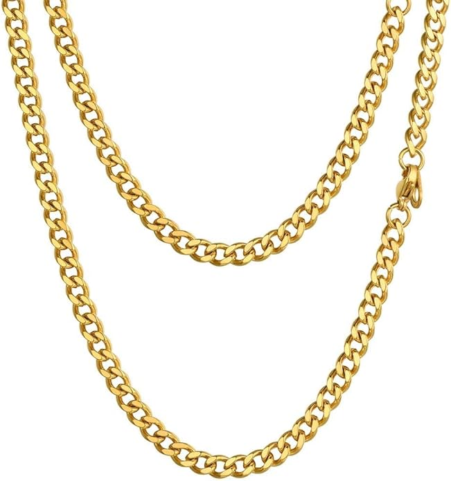 PROSTEEL 316L Stainless Steel Figaro Cuban Chain Necklace for Men, Black/18K Real Gold Plated, 4/5/6/7.5/9/10/13mm, 14inch-30inch, Come with Box