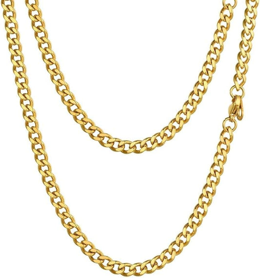 PROSTEEL 316L Stainless Steel Figaro Cuban Chain Necklace for Men, Black/18K Real Gold Plated, 4/5/6/7.5/9/10/13mm, 14inch-30inch, Come with Box