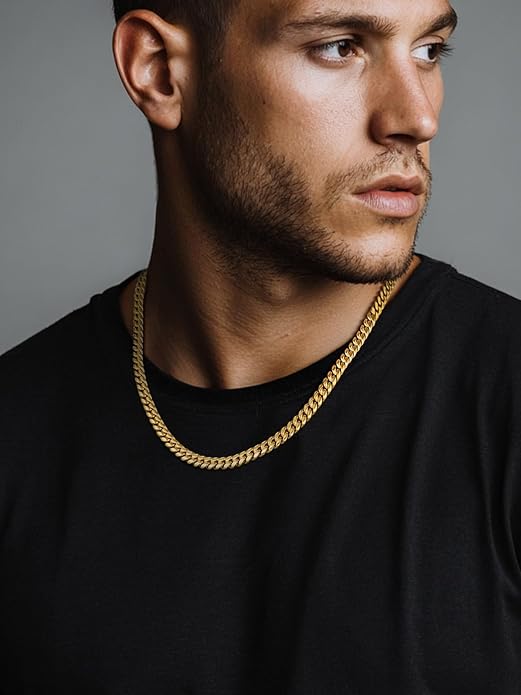 ChainsPro Chunky Miami Cuban Link Chains for Men,Stainless Steel Cuban Chain Necklace,4.8/6/10/14mm Width,No Tarnish& Thick Hip Hop Jewelry,18-30 inch Length, Black/Gold Plated/Silver,Send Gift Box