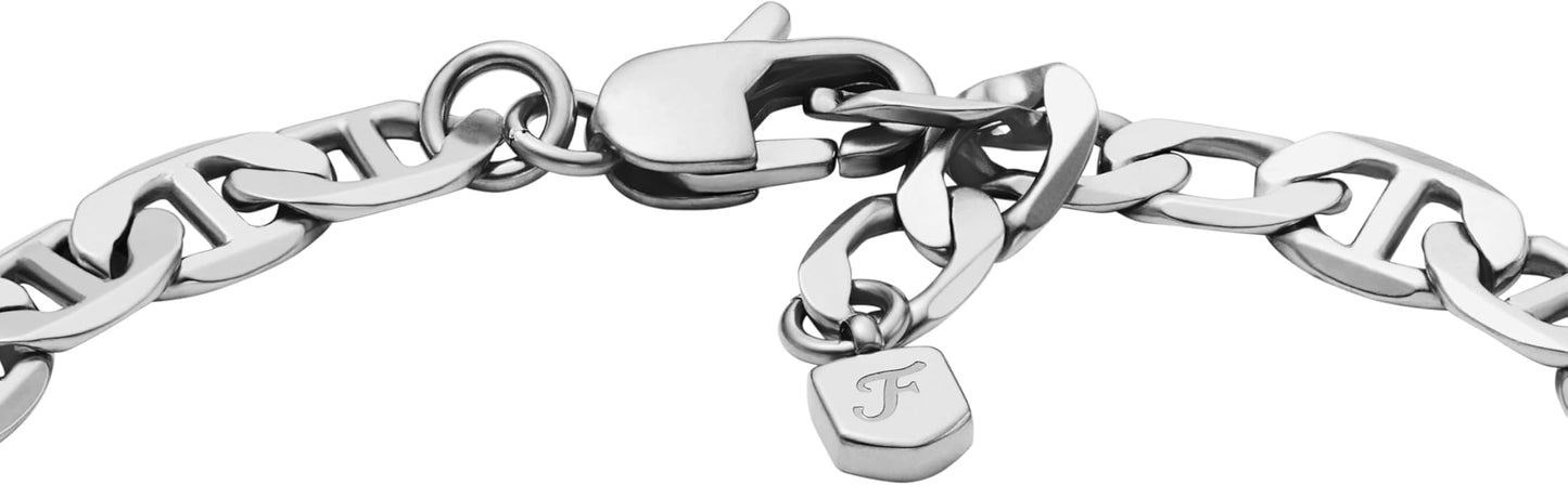 Fossil Men's Plated Stainless Steel Engravable Personalized Gift ID, Chain or Cuff Bracelet for Men