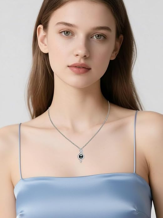 KANNSOAR Tahitian Black Pearl 18K White Gold Plated Sterling Silver Heart/Infinity/Four Leaf Clover Pendant Necklace Jewelry Gifts for Women Wife Mom Girlfriend Wedding Birthday Anniversary Christmas