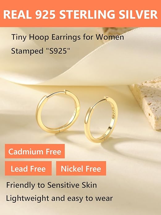 Silvora 925 Sterling Silver Small Hoop Earrings for Women Huggie Earrings Hypoallergenic Cartilage Earrings Tiny Hoops 6mm/8mm/10mm/12mm/14mm/16mm/18mm/20mm