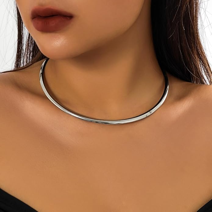 Chunky Gold Choker Necklaces for Women Non Tarnish Silver Statement Necklace for Women Chunky Necklace Open Round Gold Collar Necklace Trendy Jewelry