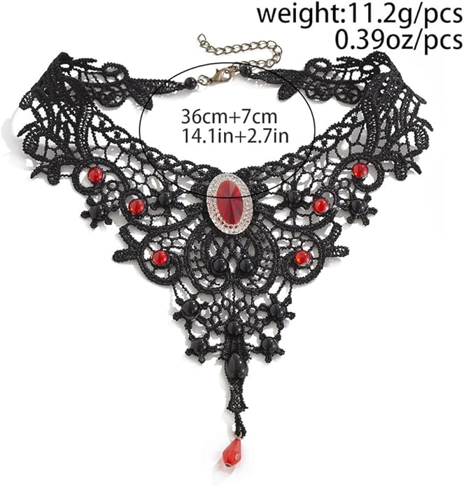 Black Lace Choker Necklace for Women Gothic Crystal Necklace Goth Collar Choker Necklaces Vintage Victorian Necklaces Halloween Costume Accessories