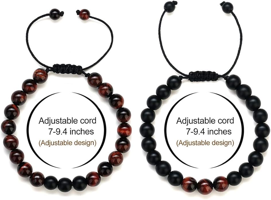 M MOOHAM Natural Stone Bracelets for Men - 8mm Tiger Eye, Matte Agate, Lava Rock - Teen Boys Gifts for Birthday, Anniversary, Christmas