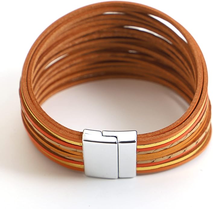 hotoo Handmade Layered Leather Bracelets Wrap for Women Stackable Chunky Colored Men Cuff Bracelet Wristband Bangle Gifts