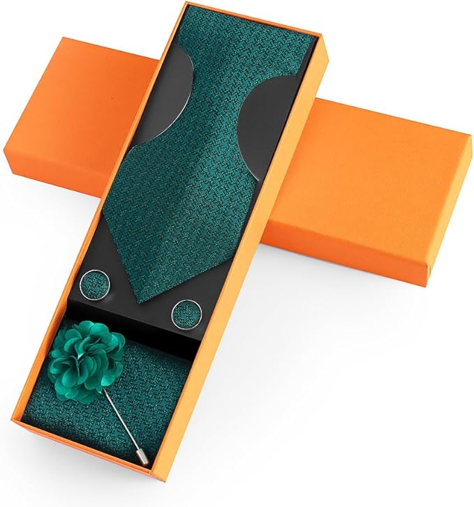 joy alice Ties Set Men Mixed Color Necktie Handkerchief Cufflinks Brooch 3.15 Formal