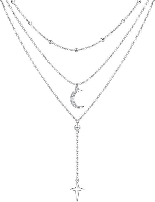 Layered Necklaces for Women S925 Sterling Silver Chokers Necklace for Women Circle/Heart/Double Circle/Cross/Star/Evil Eye Necklace Handmade Bead Necklaces Adjustable