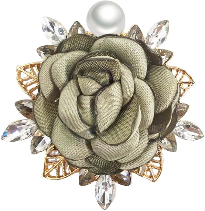 Elegant Rose Flower Brooch Pin for Women Men Wedding Party Gentleman's Essentials Handmade Imitation Crystal Pearl Fabric Flower Lapel Pin Dress Suit Accessories Boutonniere Ideas Gift
