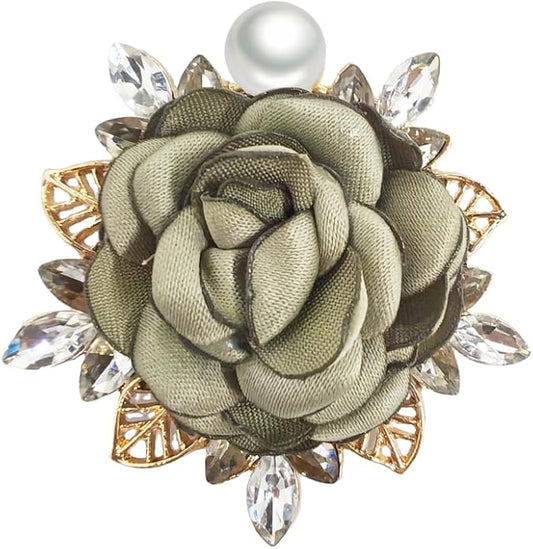 Elegant Rose Flower Brooch Pin for Women Men Wedding Party Gentleman's Essentials Handmade Imitation Crystal Pearl Fabric Flower Lapel Pin Dress Suit Accessories Boutonniere Ideas Gift