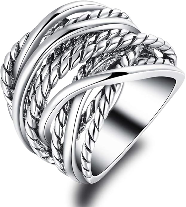 Wide Band Rings Twisted Rope Ring Two-Tone Mixed Metal Braided Statement Rings Fashion Jewelry for Women