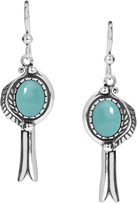 American West Jewelry Sterling Silver Women’s Drop & Dangle Earrings Leaf and Squash Blossom Design Choice of Gemstone