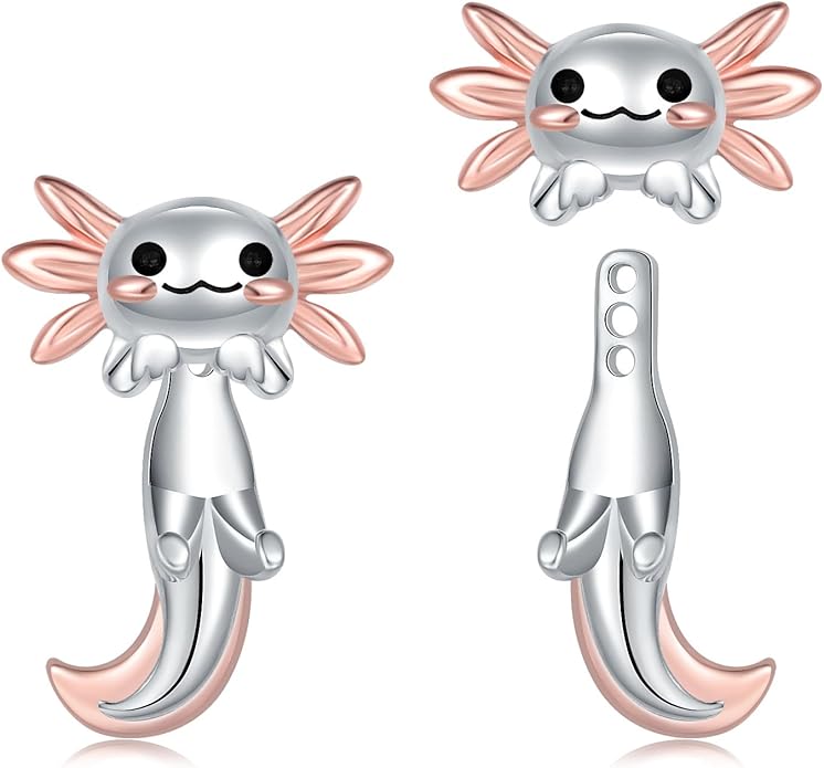 Animal Jacket Earrings for Womens 925 Sterling Silver Axolotl Pug Cat Goat Earrings Cute 3D Earrings Jacket Hypoallergenic