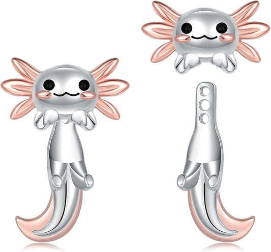Animal Jacket Earrings for Womens 925 Sterling Silver Axolotl Pug Cat Goat Earrings Cute 3D Earrings Jacket Hypoallergenic