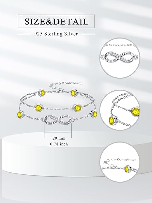 Dorunmo Anklet Bracelets for Women 925 Sterling Silver Infinity Anklets Bracelets Birthstone Jewelry Gifts for Mom Wife