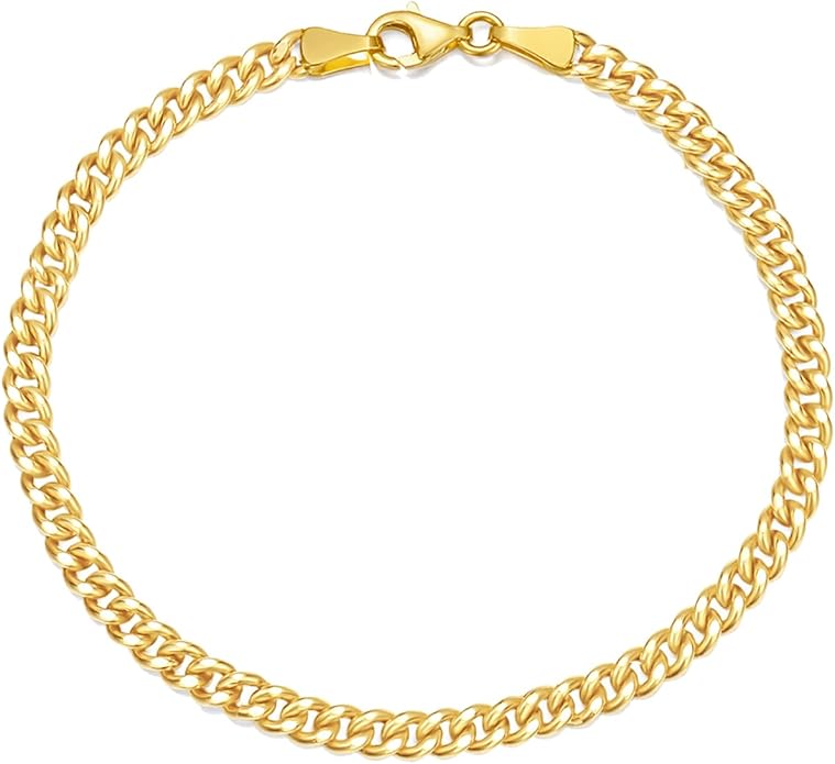 SISGEM Solid 18k Gold Cuban Link Anklet for Women, Real 18 Karat Gold Ankle Bracelet for Her (3.2 mm, 10 inch)
