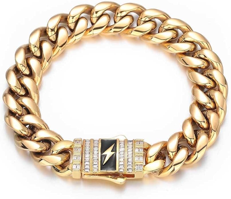18K Gold Bracelet Cuban Chain Cold 18K Gold Hip Hop Miami Solid Cuban Chain Bracelet Men's Mosan Diamond Buckle Men's Gift