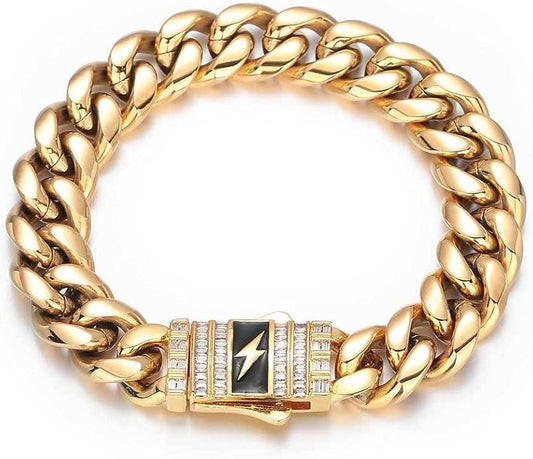 18K Gold Bracelet Cuban Chain Cold 18K Gold Hip Hop Miami Solid Cuban Chain Bracelet Men's Mosan Diamond Buckle Men's Gift