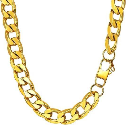 PROSTEEL 316L Stainless Steel Cuban Link Chain Necklaces for Men, Black/18K Gold Plated, Hypoallergenic Jewelry, 4mm-13mm, 14"-30", Come with Box