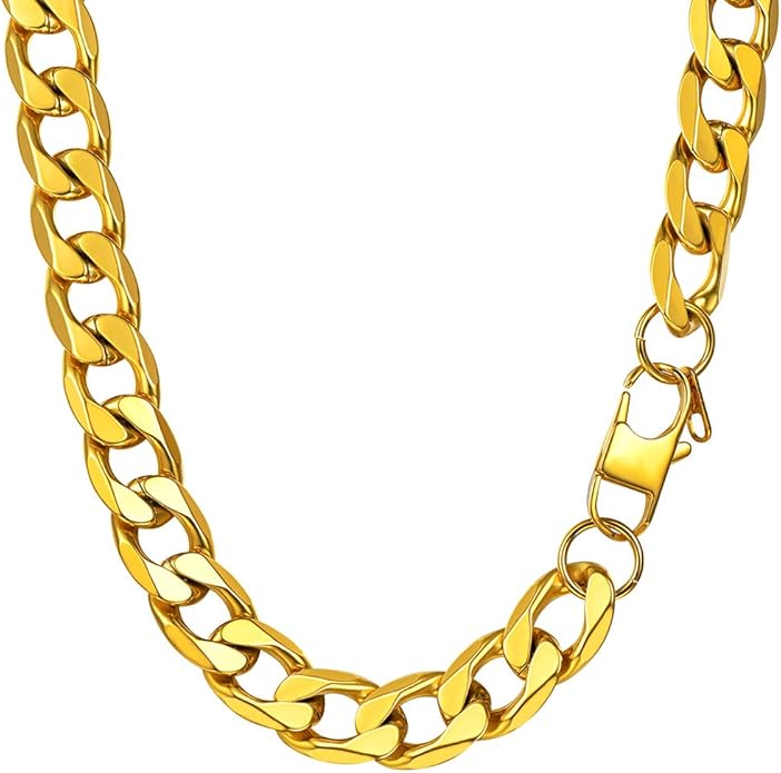 PROSTEEL 316L Stainless Steel Cuban Link Chain Necklaces for Men, Black/18K Gold Plated, Hypoallergenic Jewelry, 4mm-13mm, 14"-30", Come with Box
