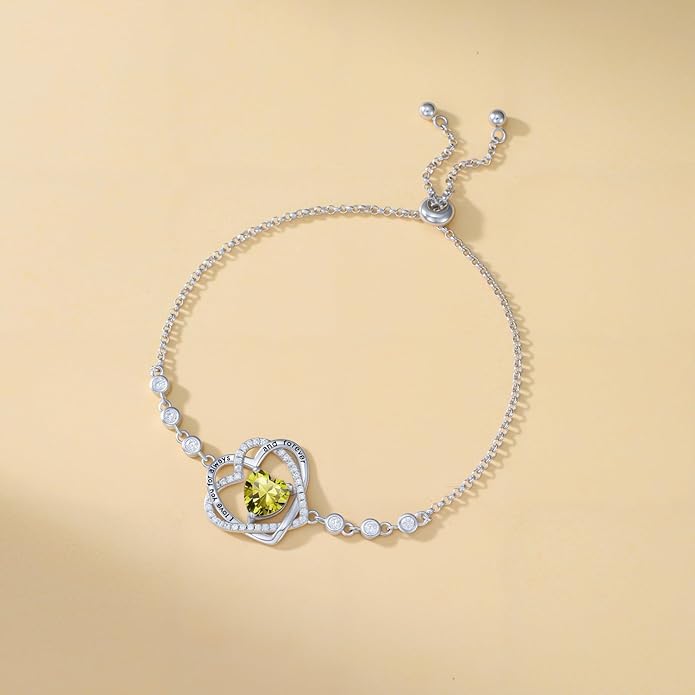 TOUPOP Heart Birthstone Bracelet 925 Sterling Silver Double Heart Bracelet Love You for Always and Forever Jewelry Anniversary Birthday Christmas Gifts for Women Wife Her