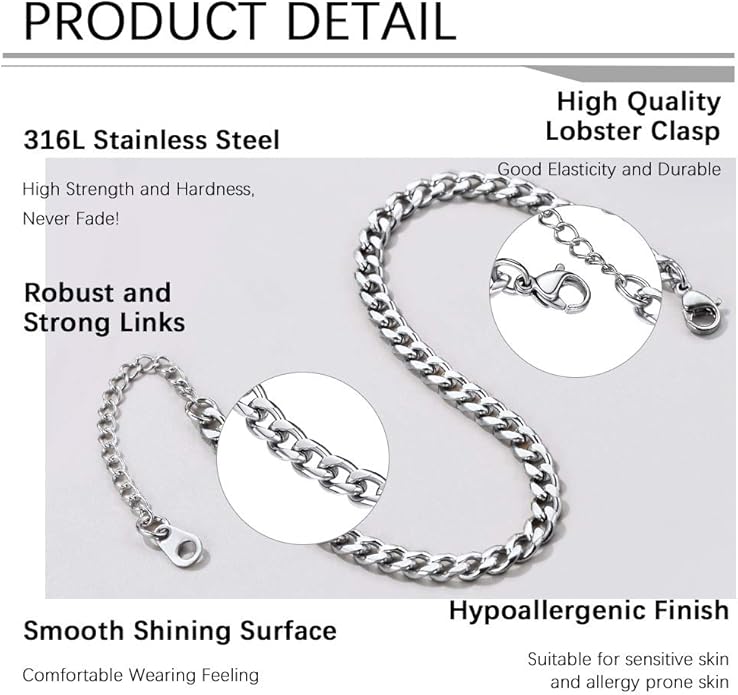 PROSTEEL Stainless Steel Chain Anklets for Women, Silver/Gold Tone, Ankle Bracelets Hypoallergenic, 8-10.5 Inch Adjustable, Come with Box