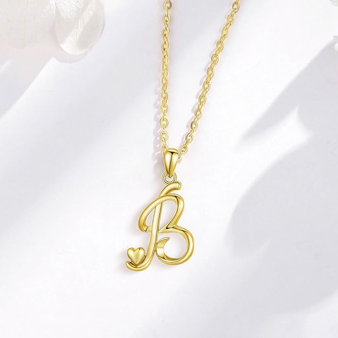 CELESTIA 925 Sterling Silver Initial Necklaces 26 Letter with Rose Gold Heart - 18 Inch Chain