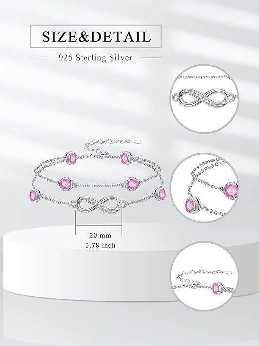 Dorunmo Anklet Bracelets for Women 925 Sterling Silver Infinity Anklets Bracelets Birthstone Jewelry Gifts for Mom Wife