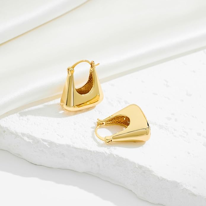 YUJIE Gold Plated Hoop Earrings for Women Brass Earring Chunky Statement Jewelry