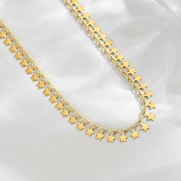 Gold Chain Necklace for Women 18K Gold Plated Stainless Steel Necklace Dainty Star Cross Heart Choker Chains Simple Delicate Minimalist Trendy Jewelry