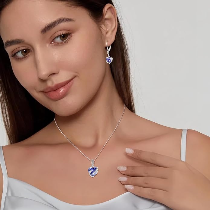FJ Infinity Birthstone Necklace 925 Sterling Silver Love Heart Pendant Jewelry Gifts for Women