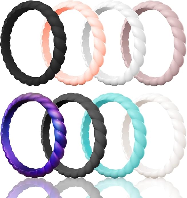 Egnaro Women's Bridal Rings Sets, Thin and Stackable Rubber Rings Women Wedding Bands - 2.5mm Width - 1.8mm Thick