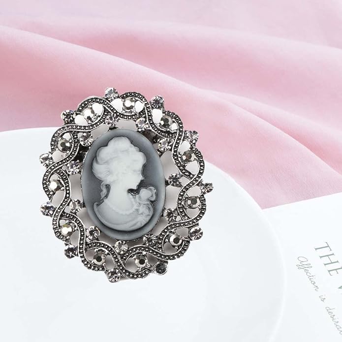 Ezing Vintage Princess Frame Crystal Cameo Brooches Pins Set for Women