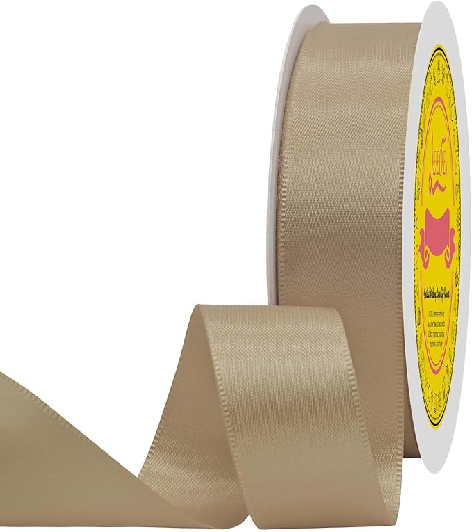 LEEQE Tan Double Face Satin Ribbon 1 inch X 50 Yards Spool Bright Colors Very Suitable for Weddings Gift Package Wrapping Dancer Wand Sewing Party Hair Bow Invitation Decorations and More