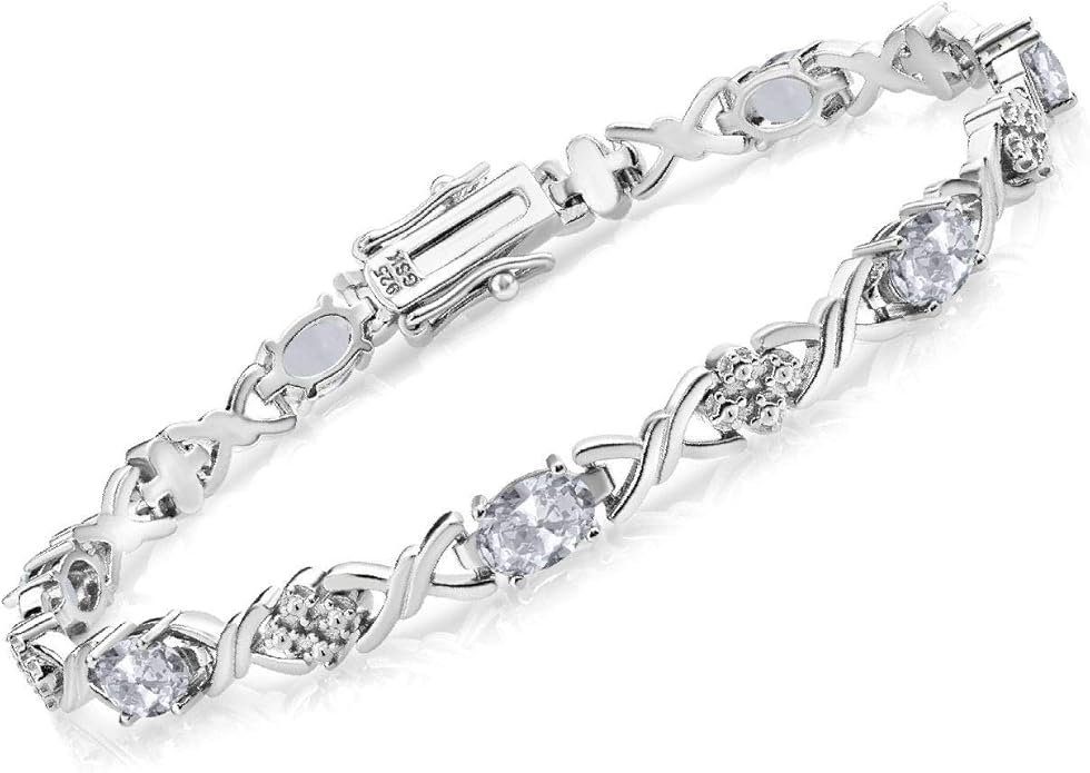 Gem Stone King 2-4 Cttw Infinity Link Gemstone Birthstone Tennis Bracelet for Women | 925 Sterling Silver | Oval 6X4MM | 7 Inch with Secure Clasp | Fine Jewelry for Her Mom Wife Anniversary