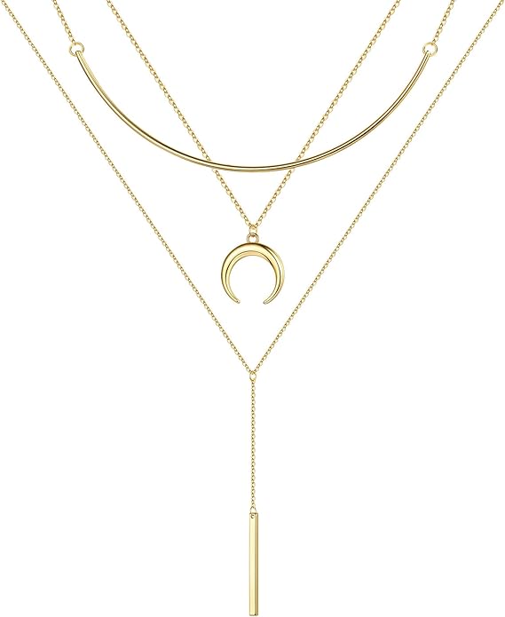 Turandoss Gold Layered Necklaces for Women - 14K Gold Plated Handmade Multilayer Bar Pearls Coin Disc Moon Butterfly Medallion Adjustable Dainty Layered Choker Necklaces for Women Jewelry