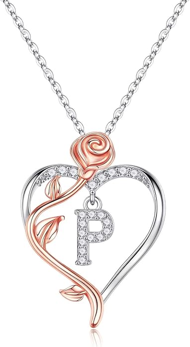 Yesteel Rose Heart Initial Necklaces Gifts for Women Teen Girls, Rose Love Heart Letter Pendant Necklace Jewelry Mothers Day Valentines Anniversary Birthday Gifts for Her Women Wife Girlfriend