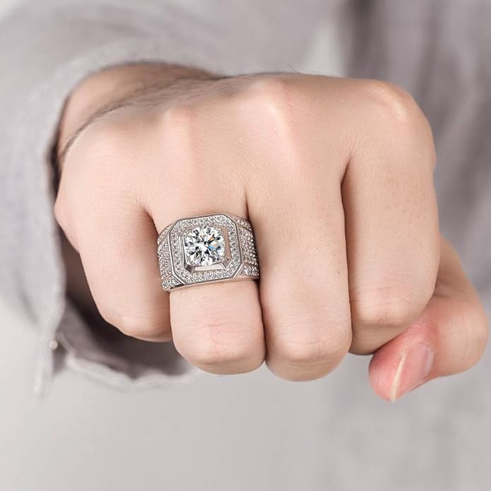 Dankadi Noble Men's 925 Silver Ring-Square Cubic Zircon Inlaid-Classic Ring-Fashion Silver Jewelry-Party Accessories 8-13#