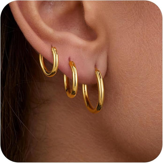 M MOOHAM 14K-Gold-Plated Hoop Earrings for Women - Hypoallergenic 14K Gold 925 Sterling silver-plated Post Sensitive Ears Nickel Free Hoops Earrings Set for Women Jewelry Lightweight 13-60mm