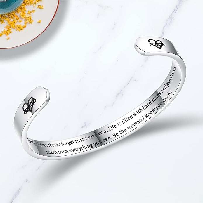 TONY & SANDY Inspirational Bracelets for Women Teen Girls Personalized Gifts for Daughter Granddaughter Mom Sister Friends Stainless Steel Engraved Cuff Birthday Easter Christmas