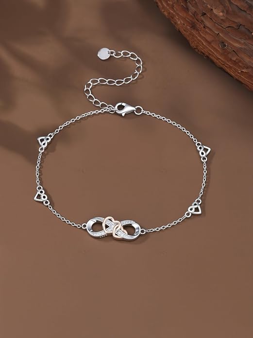 Infinity Love Heart/Claddagh Bracelet for Women 925 Sterling Silver Charm Link Bracelet Adjustable Valentine’s Day Jewelry Gift for Her