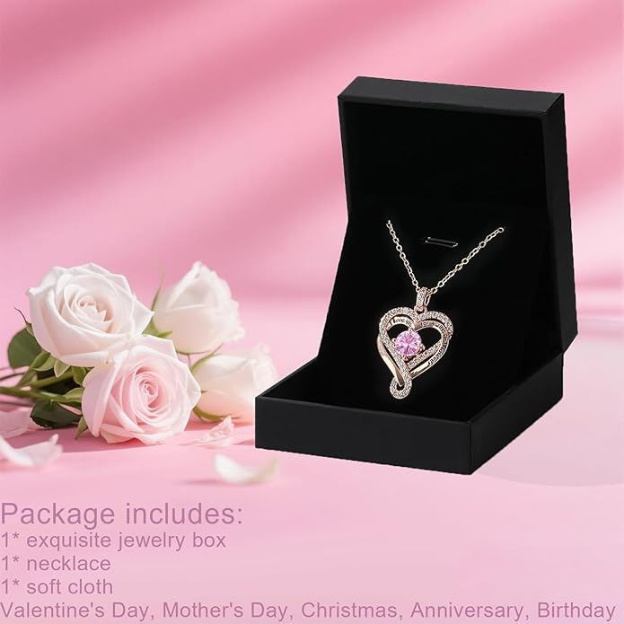 Birthstone Heart Necklaces for Women, Infinity Pendent S925 Sterling Silver Jewelry for Women, Wedding Anniversary, Birthday Mother’s Day Gifts for Mom, Mother, Wife, Girlfriend