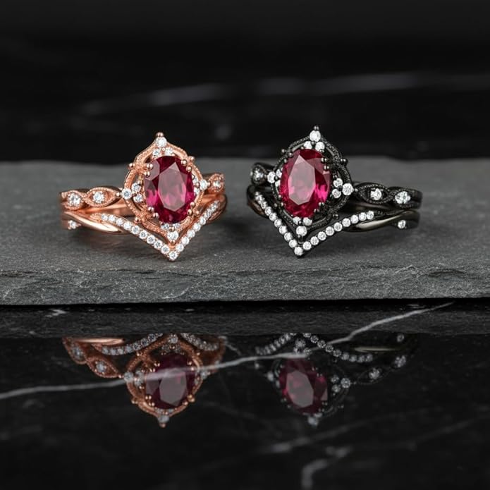 Oval Cut Vintage Gemstone Engagement Rings set for Women S925 Sterling Silver/10K/14K/18K Gold Birthstone Promise Anniversary Bridal Set Ring for her