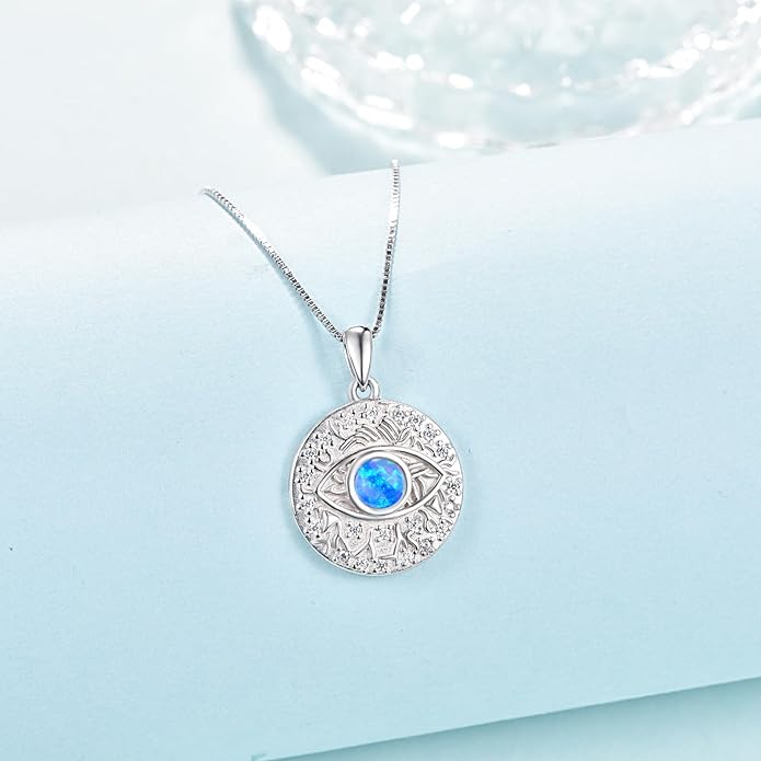 TUGHRA Evil Eye Necklace S925 Sterling Silver Evil Eye Pendant Necklaces Protection Jewelry Amulet Gift for Women Girls Boys Men Birthday Anniversary