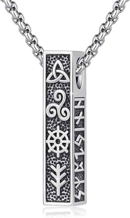 YueYuan Viking Necklace for Men 925 Sterling Silver Rune Amulet Pendant Nordic Necklace Viking Jewelry Gift for Father Husband Son
