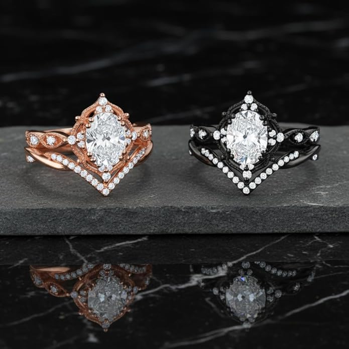 Oval Cut Vintage Gemstone Engagement Rings set for Women S925 Sterling Silver/10K/14K/18K Gold Birthstone Promise Anniversary Bridal Set Ring for her