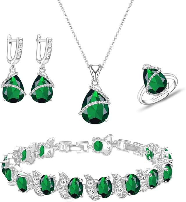 ZCGJWE Wedding Jewelry Set for Women Gem Necklace Earrings Bracelet Luxury Jewelry Set Birthday Valentine's Day Mother's Day Christmas Prom Jewelry Gift