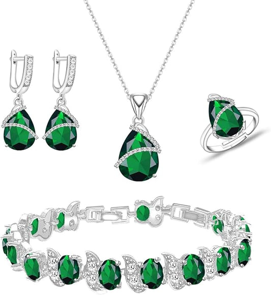 ZCGJWE Wedding Jewelry Set for Women Gem Necklace Earrings Bracelet Luxury Jewelry Set Birthday Valentine's Day Mother's Day Christmas Prom Jewelry Gift