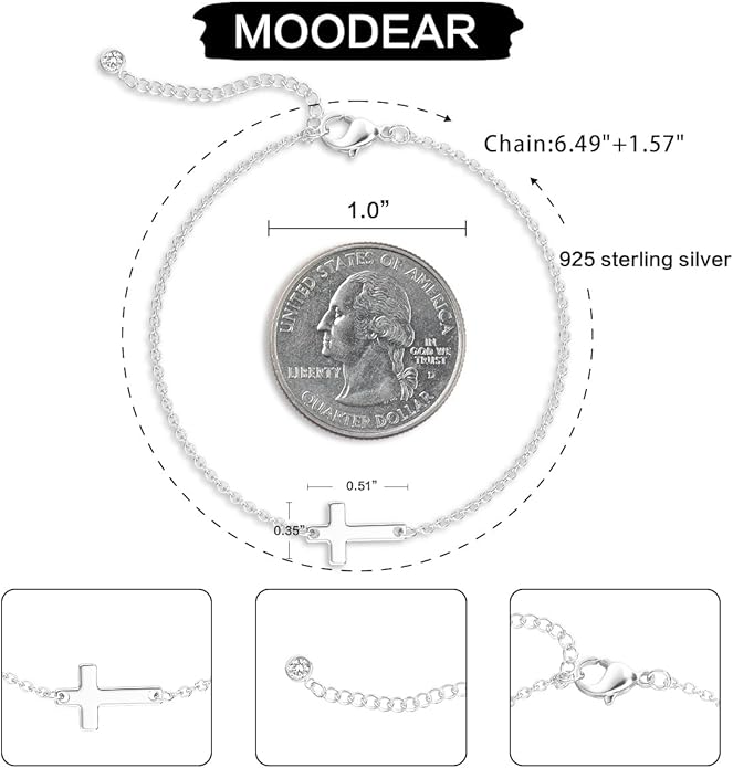 Moodear Christmas Gifts Sotcking Stuffers, Dainty 925 Sterling Silver/14k Gold Plated CZ Cross Bracelet Layered Snake Pearl Chain Knot Bracelets for Women Trendy Religious Christian Jewelry